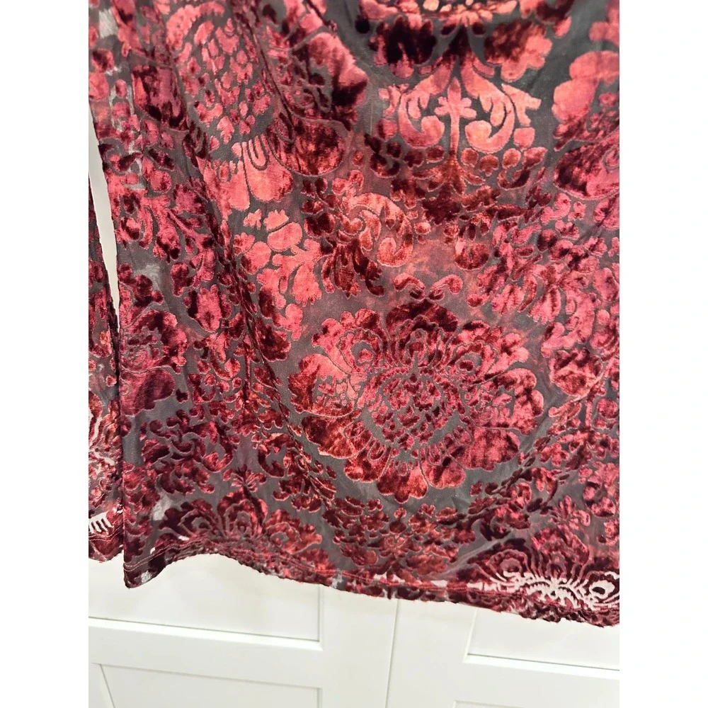 Karen Kane Womens Burgundy Burnout Velvet Damask Cowl Neck Top Size‎ M New - Picture 2 of 5